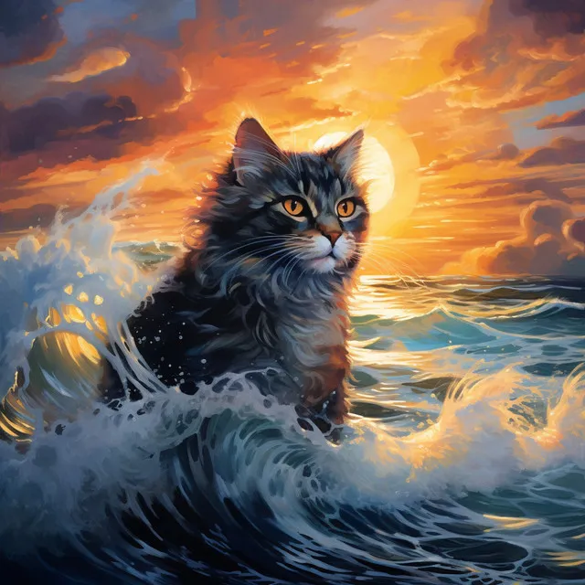 Feline Melodies: Ocean Breeze Harmony