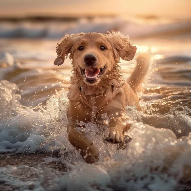 Relajación De Las Mascotas En Las Suaves Ondas Del Océano