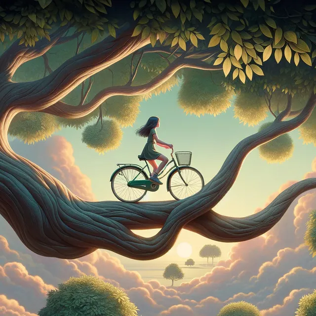 riding a bike on a tree