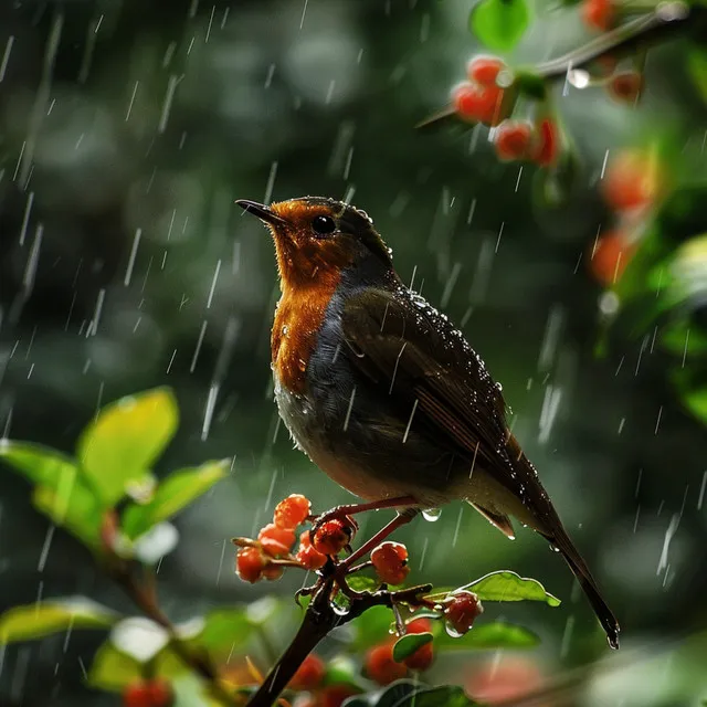 Focused Rain and Birds in Nature