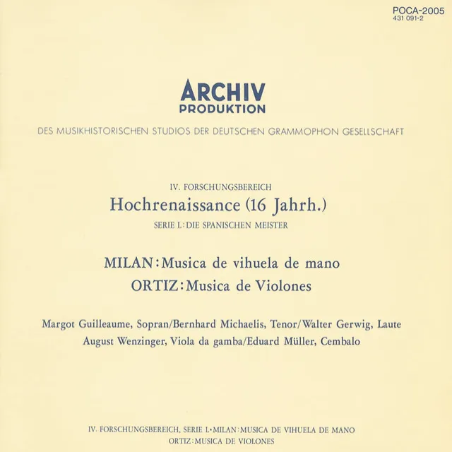 Milan: Musica de vihuela de mano / Ortiz: Musica de Violones