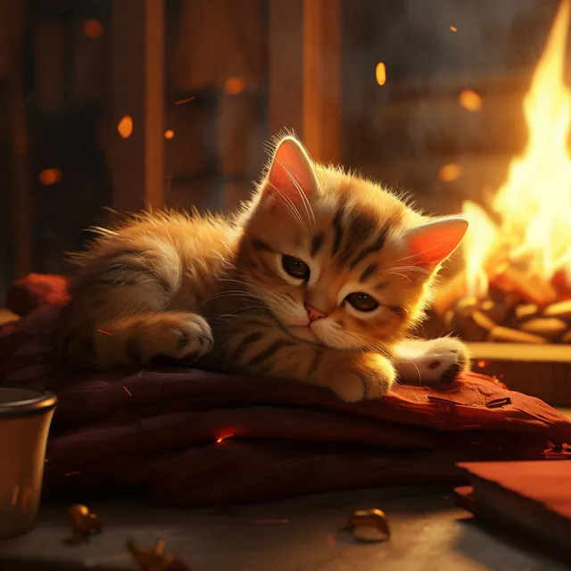 Firelight Cat Serenity: Cats Tender Moments Aria Music