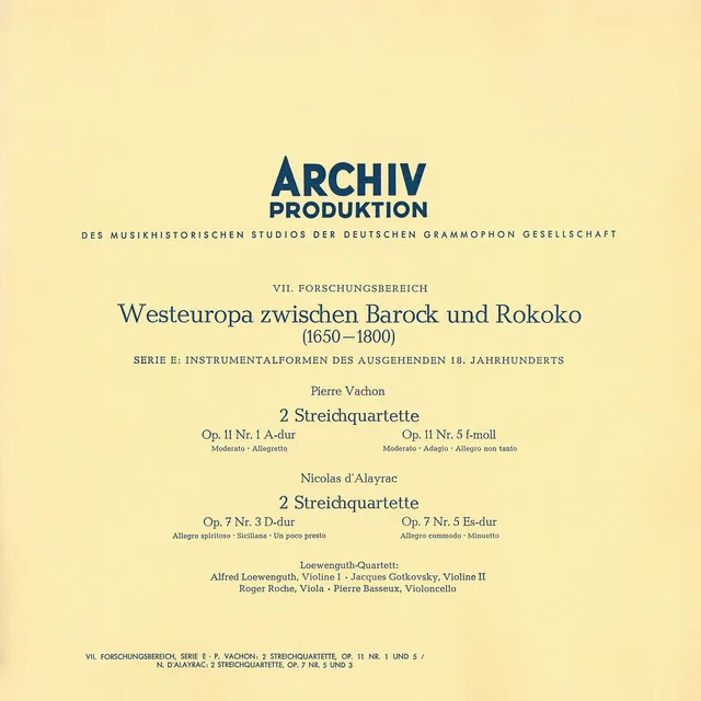 Vachon: String Quartet In A, Op.11 No.1; String Quartet In F Minor, Op.11 No.5 / Dalayrac: String Quartet In D, Op.7 No.3; String Quartet In E Flat Major, Op.1 No.5