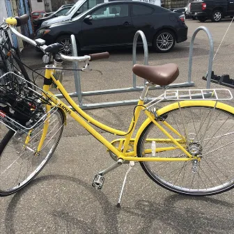 Crazy Lady on a Bright Yellow Bike by Ann Reed