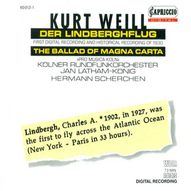 Der Lindberghflug: No. 2, Weill: Vorstellung des Fliegers Charles Lindbergh (1st Version)