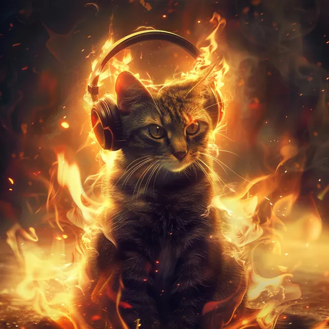 Cats in Fire's Glow: Calming Music