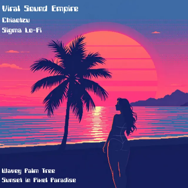 Wavey Palm Tree Sunset in Pixel Paradise