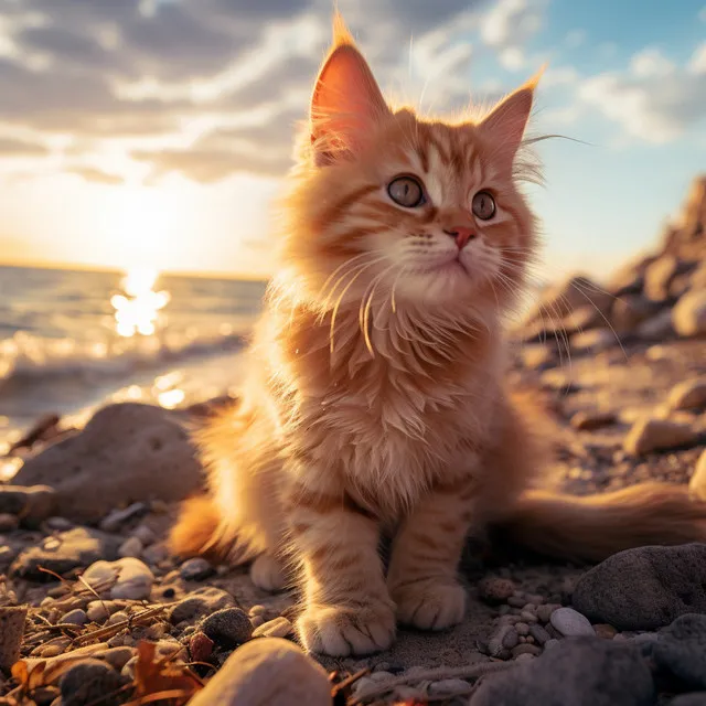 Refugio Del Océano Para Gatos: Ambiente Relajante Junto Al Mar