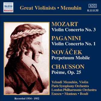 Mozart: Violin Concerto No. 3 / Paganini: Violin Concerto No. 1 (Menuhin) (1934-1952) by Les Concerts de Paris Symphony Orchestra