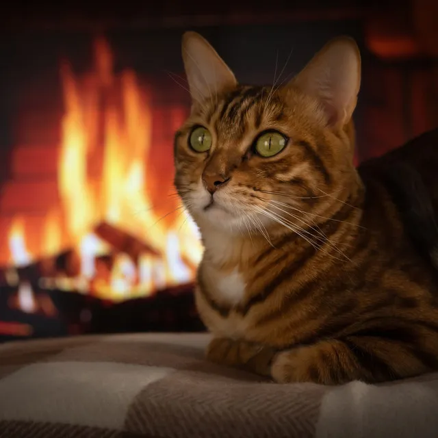 Fireside Kitty Comfort: Cats' Relaxation Chill Fire Ambience