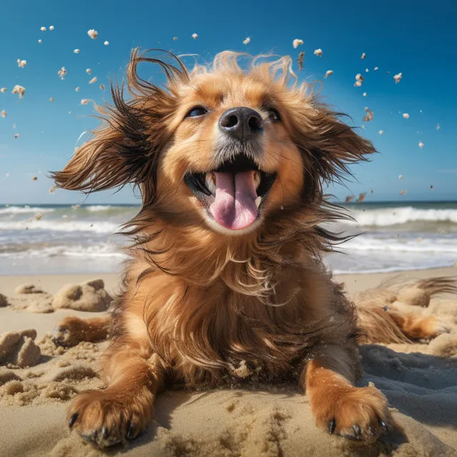 Calmas Olas Oceánicas Compañeras De Los Perros: Ladridos En La Orilla